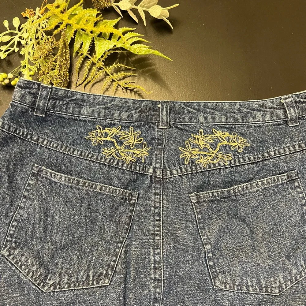 Westbound Y2k Blue Denim Floral Embroidery Straight Knee Length Jean Skirt Sz 14